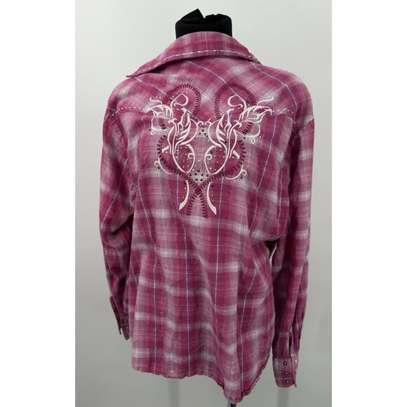 Panhandle Slim Womens Pink Purple XL Button Up Western Shirt Striped XL - Picture 4 of 9